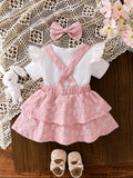3-Piece Baby Girl Suspender Dress Set (yellow and Pink)