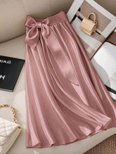 Women Knotted Waist Elegant Solid Color Skirt