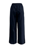 Women Dark Blue Pleated Wide-Leg Pants