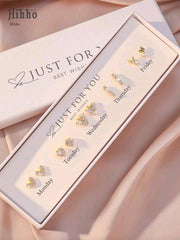 10pcs High Quality Butterfly & Heart Gold Stud Earrings Set with Gift Box