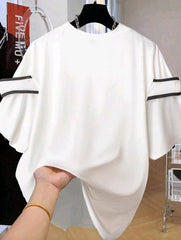 Women White and Black Bow Decor Casual T-Shirt
