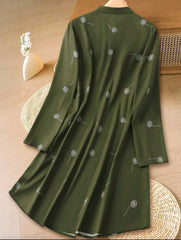Women Floral Print Button Half Placket Long Sleeve Casual Dress