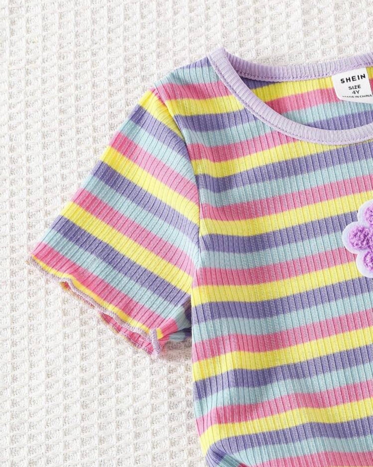 Kids Girl's Striped Purple Embroidered Flare Pants Set