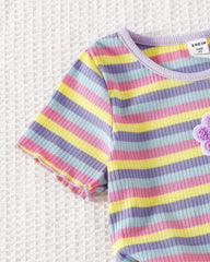 Kids Girl's Striped Purple Embroidered Flare Pants Set
