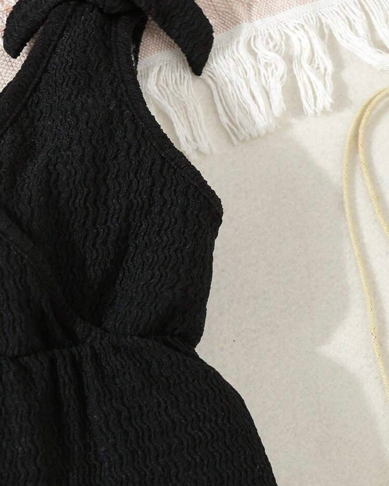 Baby Girl Summer Black Color Cross Wrap V-Neck Sleeveless Romper