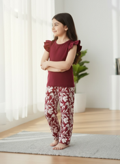 Girls’ Burgundy Flutter Sleeve Co-Ord Set