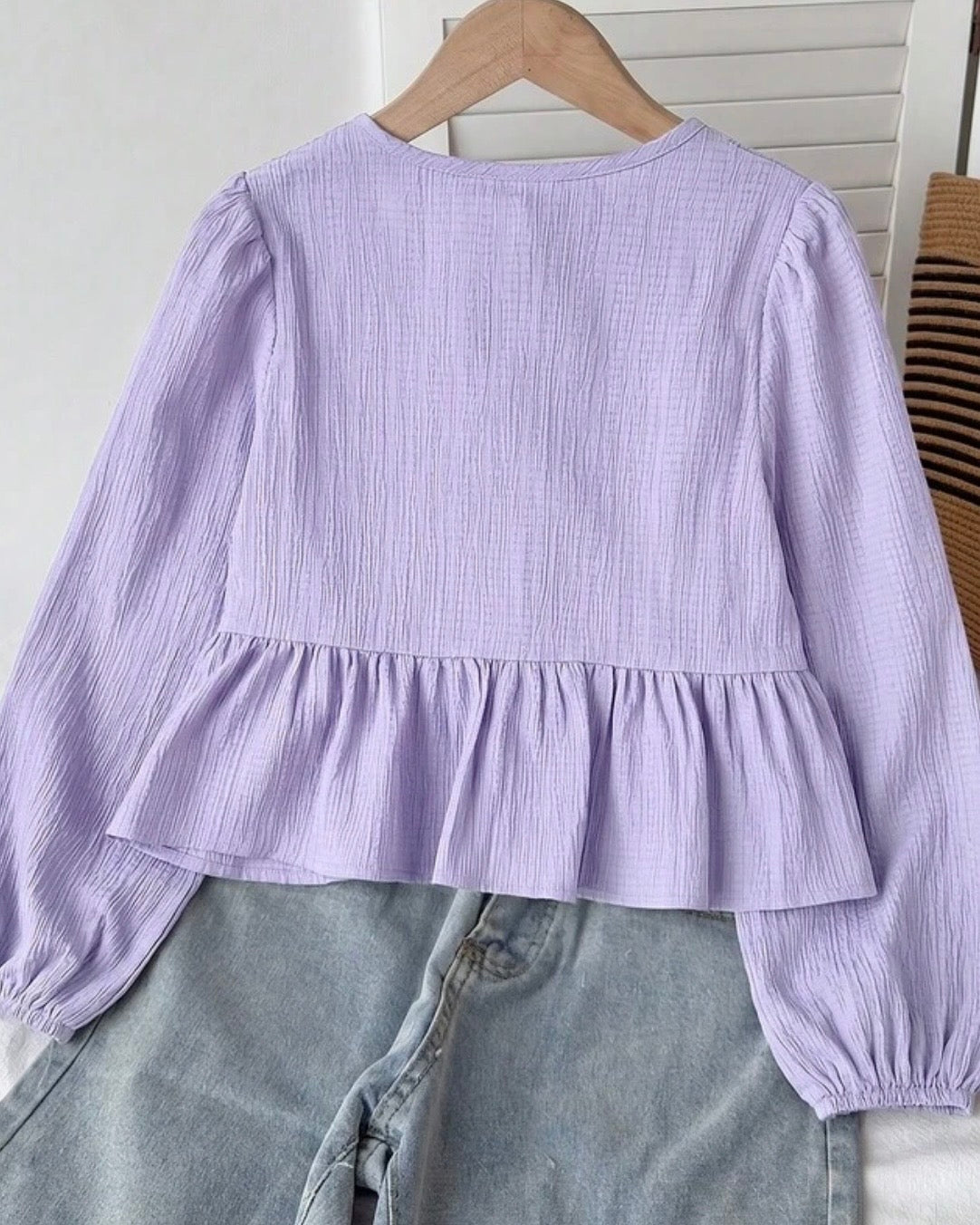 Tween Girls Purple Textured Bow Tie Long Sleeve Shirt