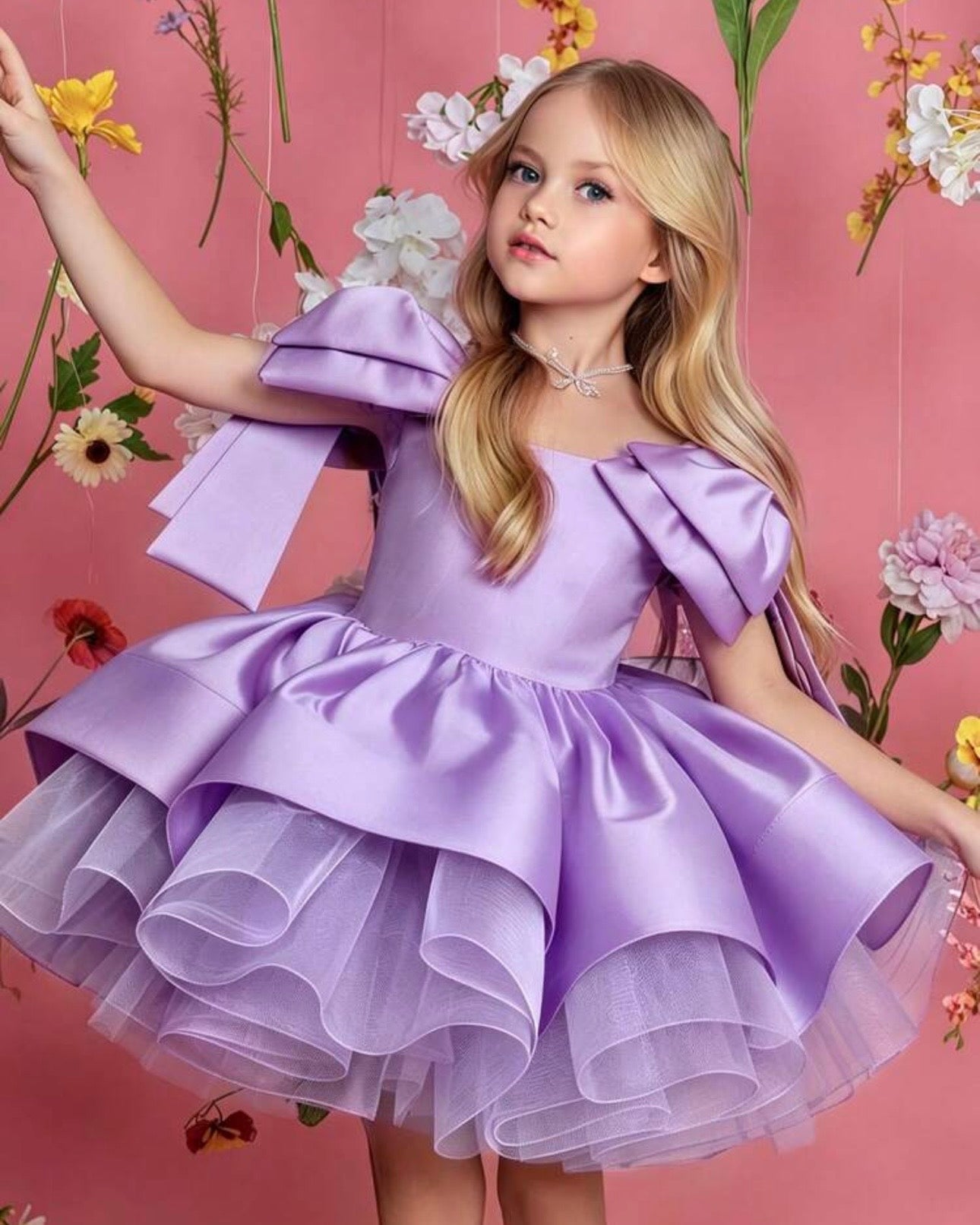 Girls Elegant Mesh and Silk Princess Dresses