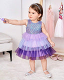 Baby Girl  Mermaid Scale Patterned Multi Layer Mesh Ombre Dress