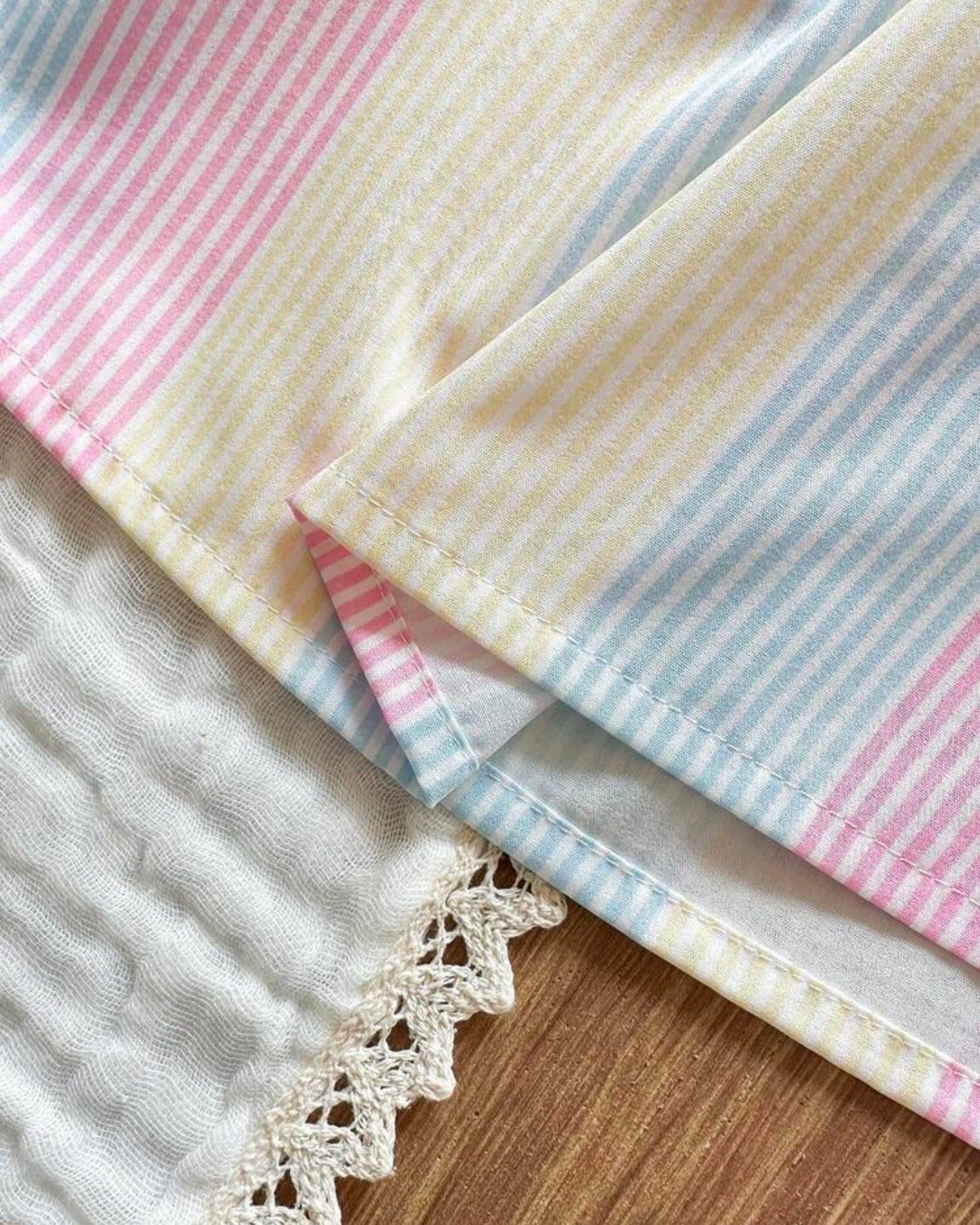 Baby Girls’ Pastel Colors  Ribbon Patchwork Striped A-Line Dress