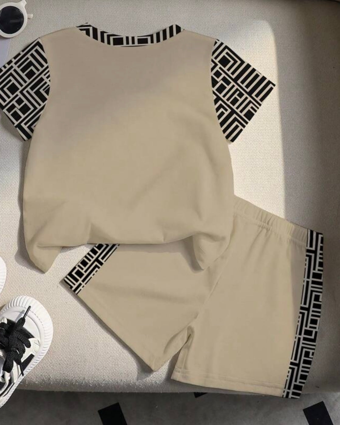 Plaid Splice Round Neck Short Sleeve T-Shirt And Shorts