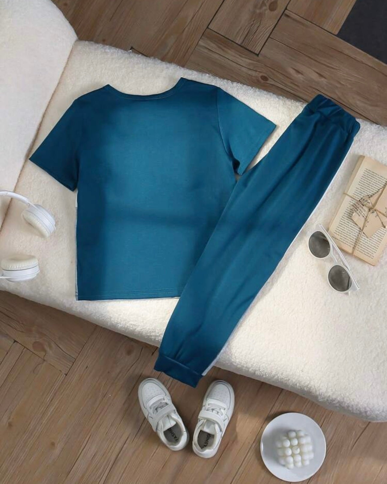 Blue Color-Block Short Sleeve T-Shirt And Pants Suit Summer
