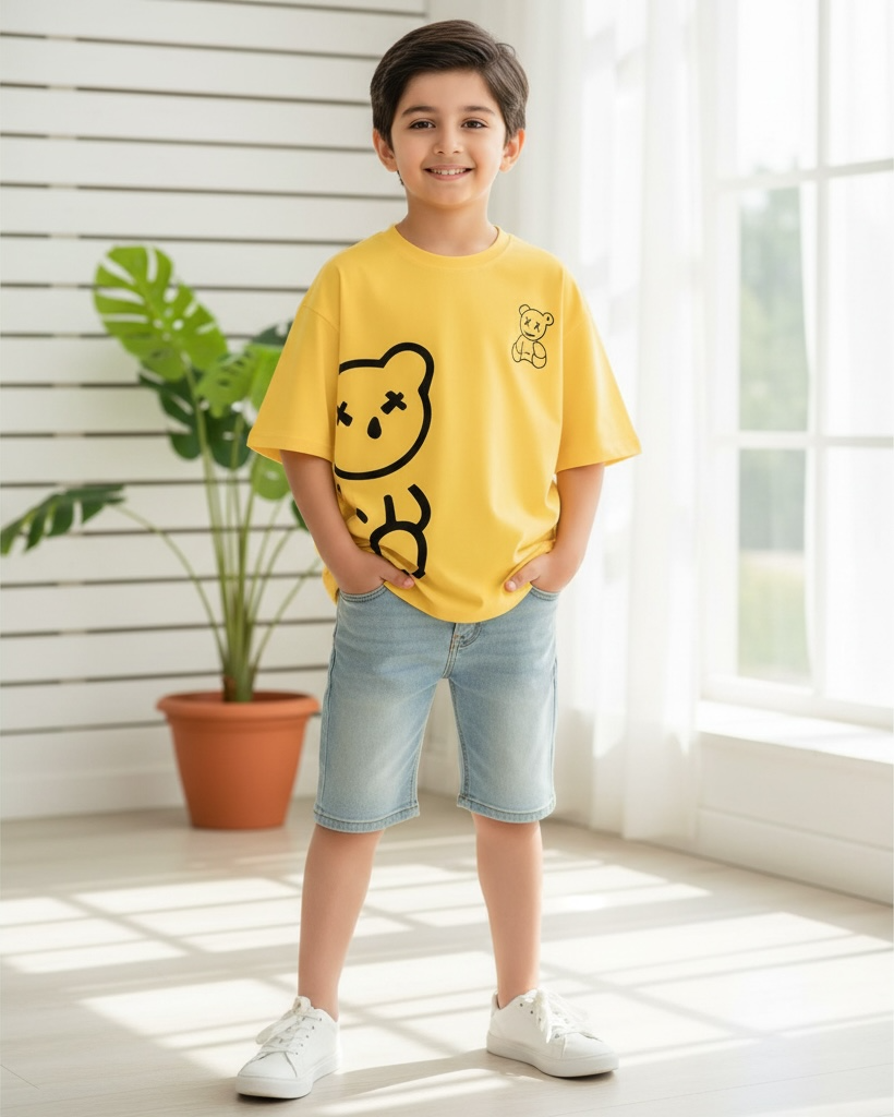 Boys Yellow Cartoon Bear T-Shirt