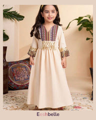 Apricot Long Sleeve Totem Retro Print Dress