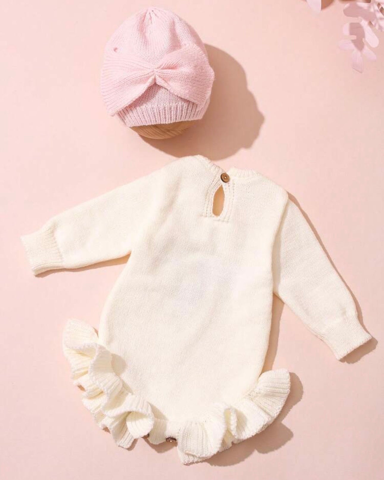 2pcs Set Knitting Newborn Girl Ruffle Romper with Turban Hat
