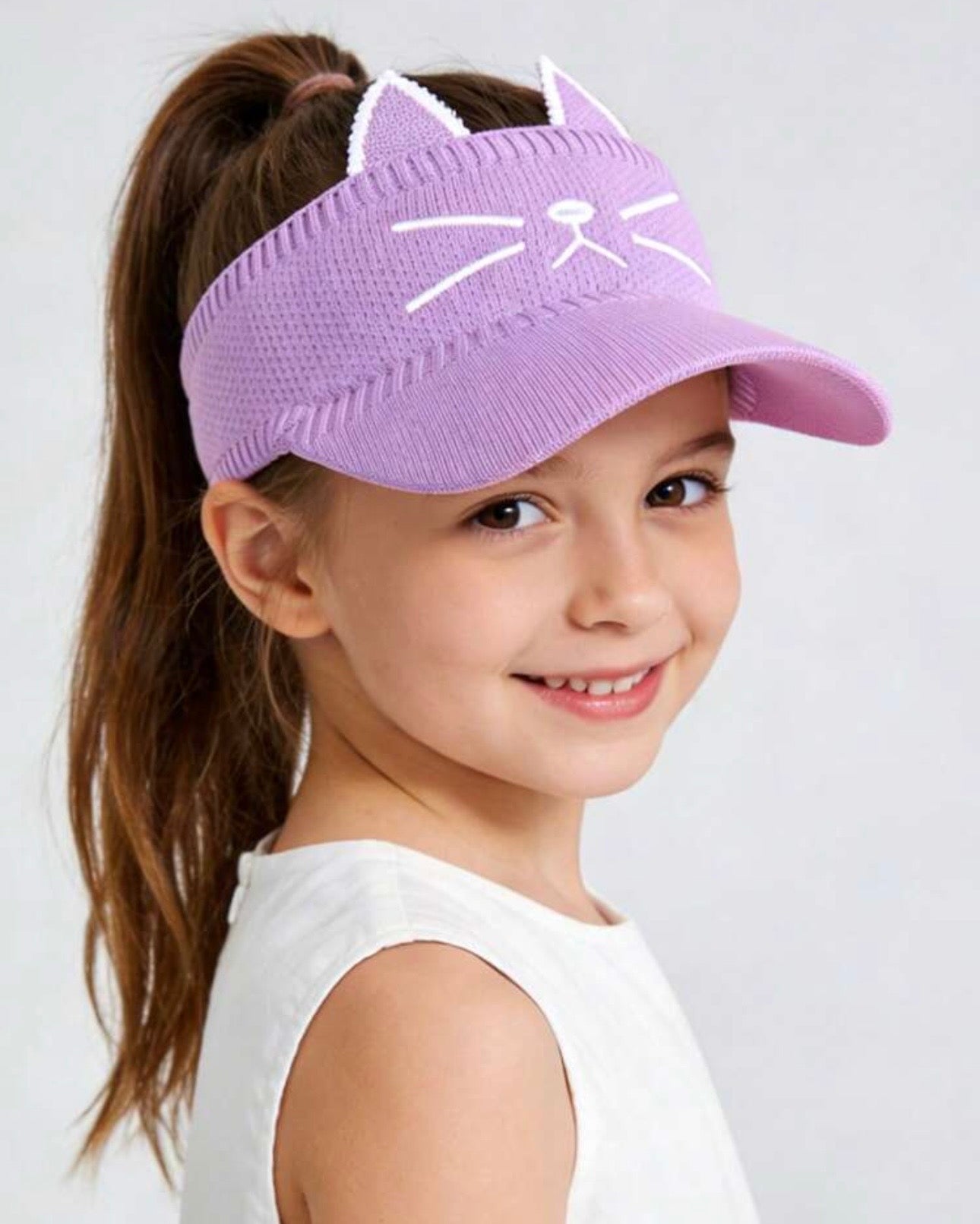 Girls Cute Cat Ear Embroidered Ponytail Sun Hat