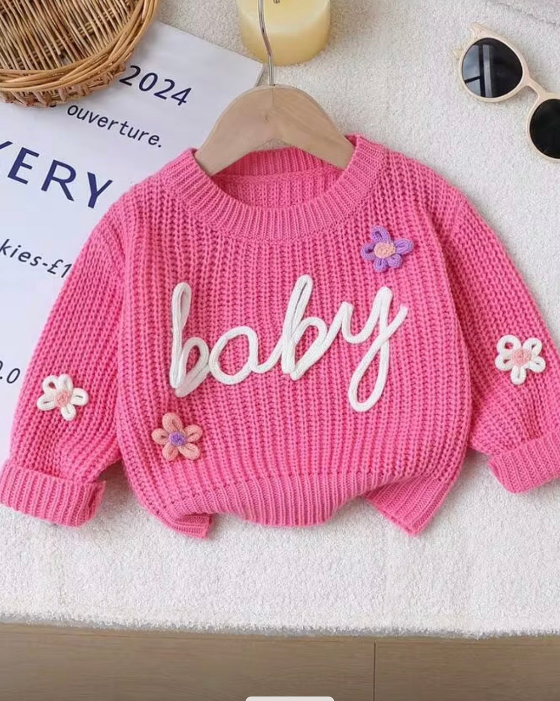 Baby Girl Floral Embroidered “Baby” Sweater