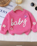 Baby Girl Floral Embroidered “Baby” Sweater