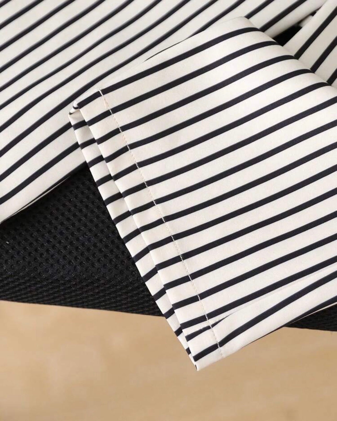Black Shirt with Striped Pants Set