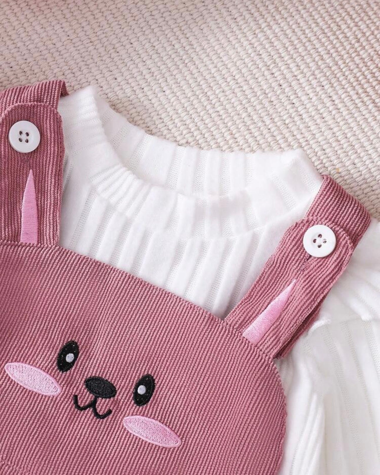 2pcs Baby Long Sleeve Casual Top + Cartoon Rabbit Embroidery Overalls