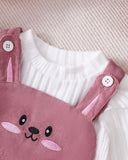 2pcs Baby Long Sleeve Casual Top + Cartoon Rabbit Embroidery Overalls