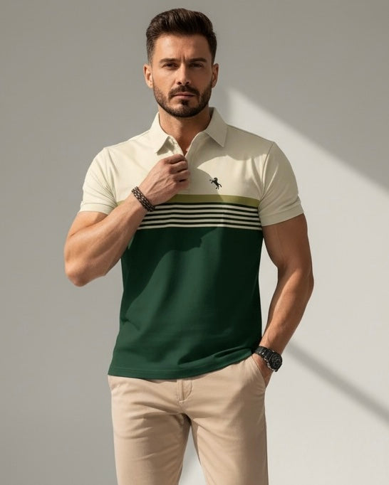 Striped Green Polo Shirt Summer