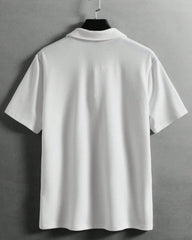 Men’s White Colour Textured Half Sleeve Casual Polo Shirt – Summer