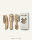 3-Piece Baby Grooming & Care Set – Wooden Wool Brush & Comb