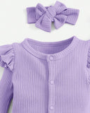 Newborn Baby Girl 2-Piece Purple Knit Romper Set with Headband