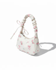 White Floral Bow Print Shoulder Bag