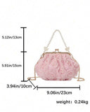 Pink Net Flower & White Pearl Clutch with Pearl Handle