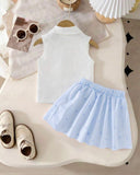 Girls’ Ribbed Knit Tank Top & Blue Print Skirt Set
