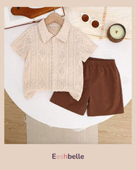 Boy Casual Beige Colour Short Sleeve Shirt And Shorts Set