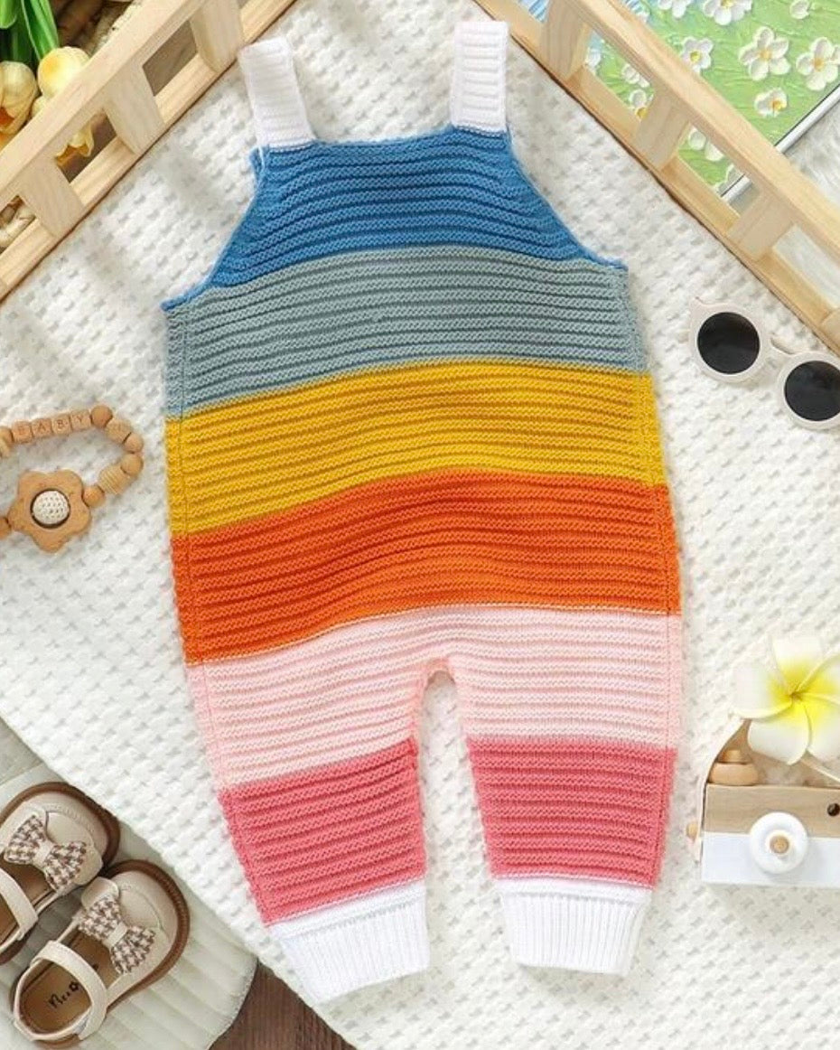 Baby Girl Rainbow Striped Knit Romper