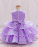 Girls Purple Floral Sleeveless Fluffy Cake Dress