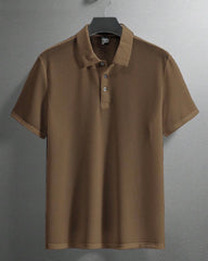 Men’s Coffee Brown Colour Half Textured Sleeve Casual Polo Shirt – Summer