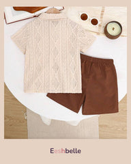 Boy Casual Beige Colour Short Sleeve Shirt And Shorts Set