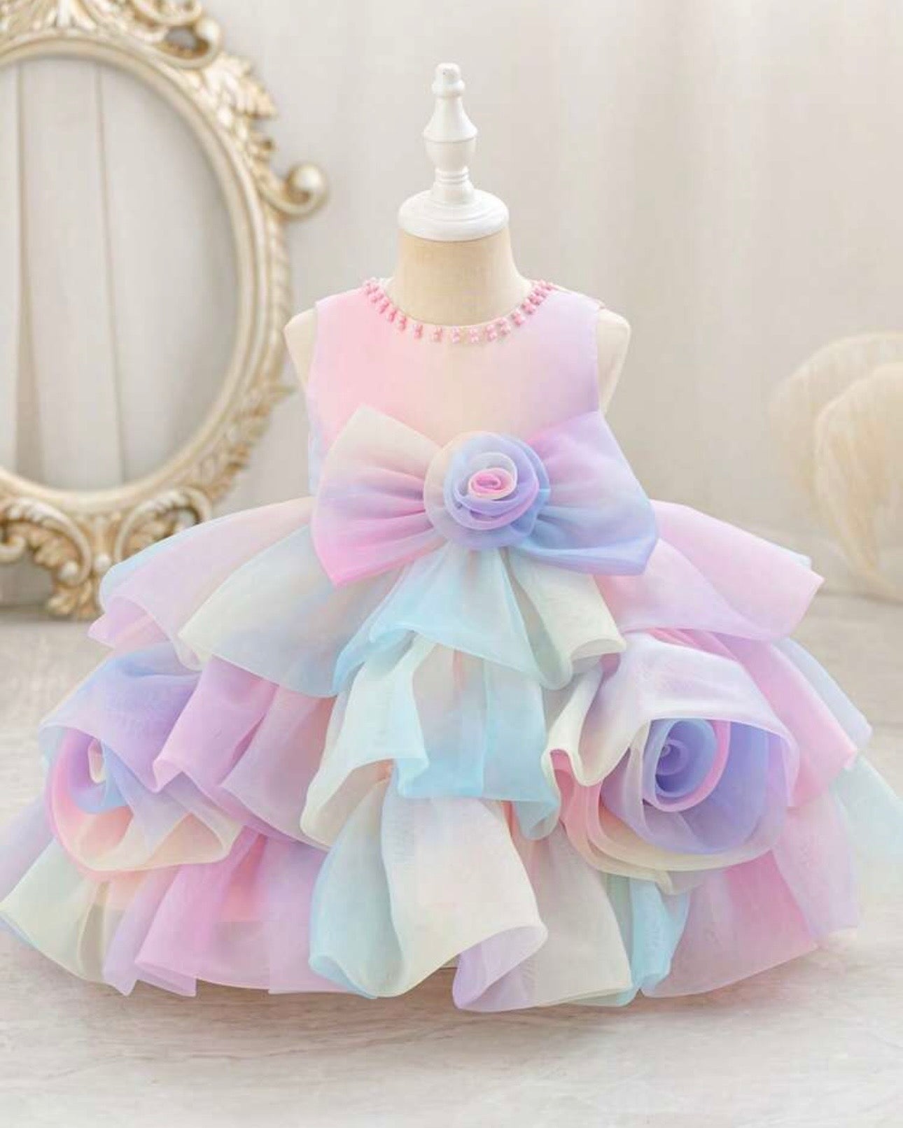 Girls Rainbow Fluffy Layered Tulle Dress