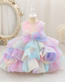 Girls  Premium Rainbow Fluffy Layered Tulle Dress