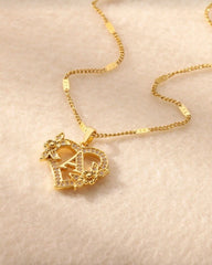 1pc Elegant Premium Quality Heart & Flower Alphabet Pendant Necklace