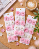 6/12 Pcs  Pink & White Rhinestone Flower Hair Clips