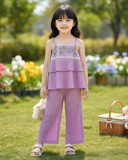 Girls’ Floral Embroidery Camisole + Wide Leg Pants