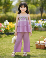 Girls’ Floral Embroidery Camisole + Wide Leg Pants