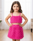 Girls Pink Plush Tank Top & Skirt Set