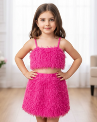 Girls Pink Plush Tank Top & Skirt Set