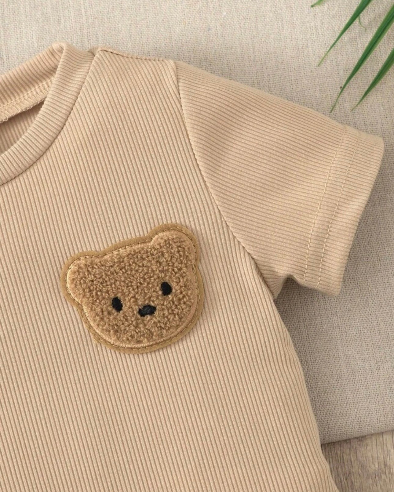 Baby Boy Bear Beige Ribbed Summer Set