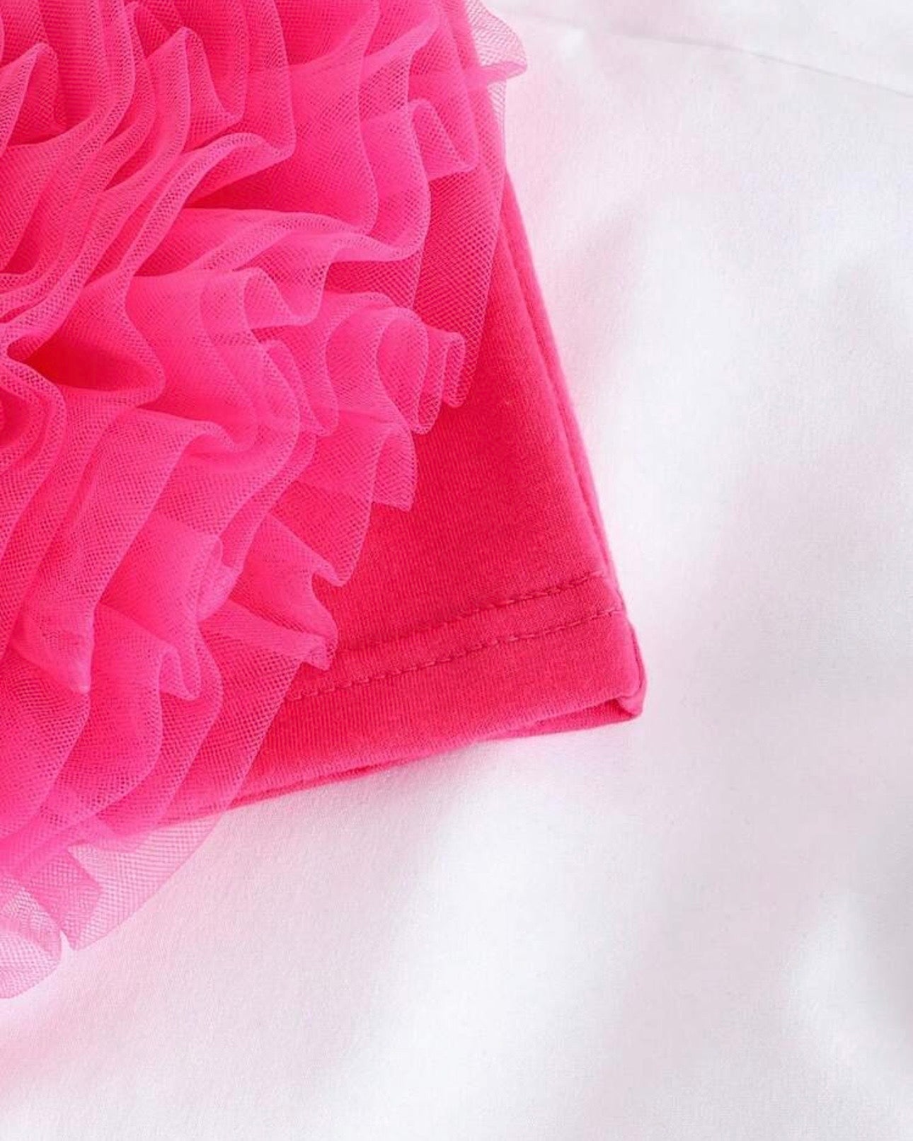 Pink Flower Top & White Bow Skirt