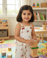2Pcs Baby Girls Printed Embroidered Cherry Top & Pants Set – Summer Outfit
