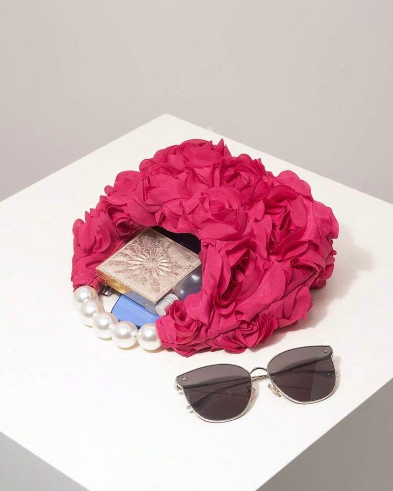 Reddish Pink Floral Pop Pearl Bag for Elegant Women