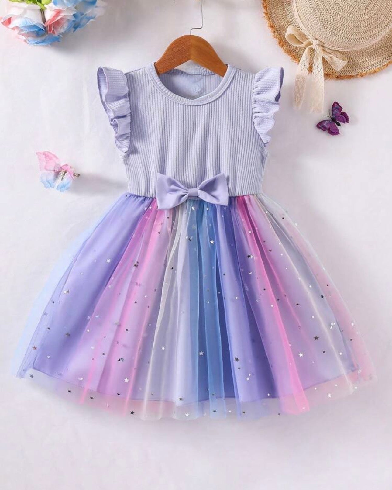 Girls Sleeveless Purple Starry Summer Dress